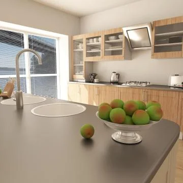 3D render of a contemporary kitchen interior Illustrazione stock