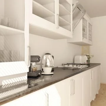 3D render of a contemporary kitchen interior Stock-Illustration