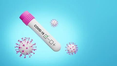 3D render of coronavirus and negative covid-19 test. Illustrazione stock