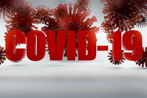 3D render of coronavirus model and COVID-19 banner. Background for world virus Illustrazione stock