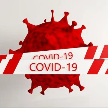 3D render of Coronavirus with a warning tape border Illustrazione stock