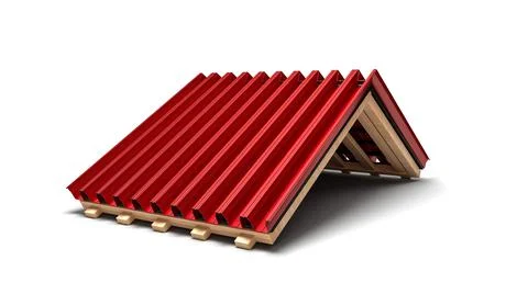 3d render of Corrugated Red metal sheet on Wooden construction frame on isolated イラスト素材