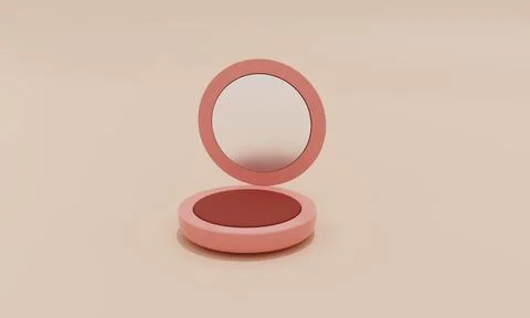 3d render. Cosmetic product icon. Blush with a mirror. 3d illustration Stock Illustration
