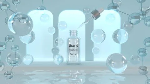 3D render cosmetic product or serum around Liquid Bubble with chromosome in.. Stock Illustration