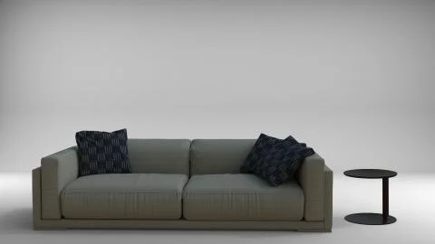 3d render of couch sofa set with cushions with side table. Concept furniture for Illustrazione stock
