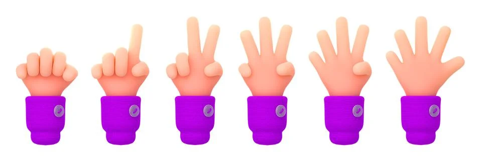 3d render, count fingers, set of hands counting Stock Illustration