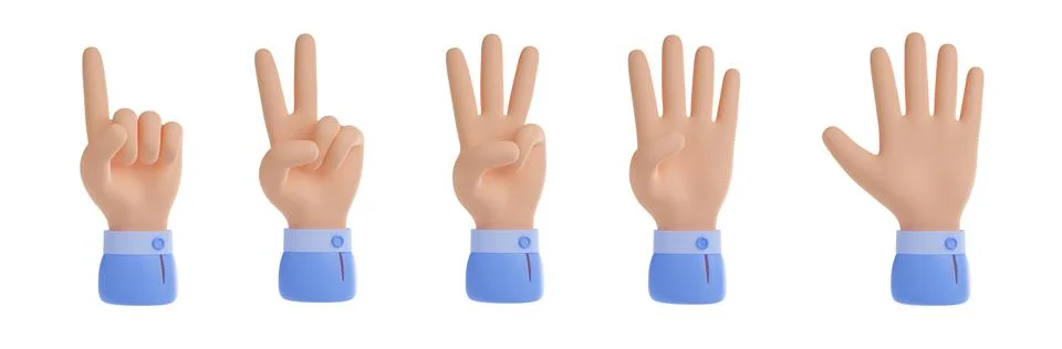 3d render, count fingers, set of hands counting Stock Illustration