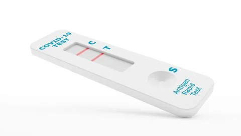 3d render of a covid 19 antigen rapid test with a positive test result Illustrazione stock