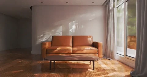 3d render of cozy house or living room with sunshine shadow. Video stock 291771388