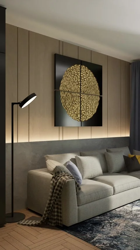 3D-render. A cozy place in the interior with a sofa and an armchair. Stock Footage 265064228