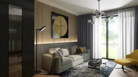 3D-render. A cozy place in the interior with a sofa and an armchair. Stock Footage 265064241