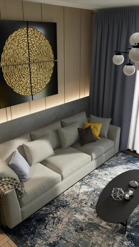 3D-render. A cozy place in the interior with a sofa and an armchair. Stock Footage 265064258