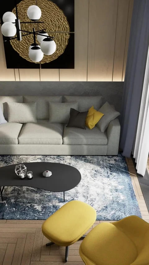 3D-render. A cozy place in the interior with a sofa and an armchair. Stock Footage 265064580