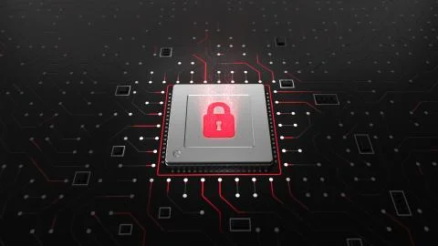 3D Render of a CPU on a motherboard with Locked CPU Stock Illustration