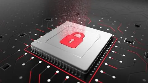 3D Render of a CPU on a motherboard with Locked CPU Stock Illustration