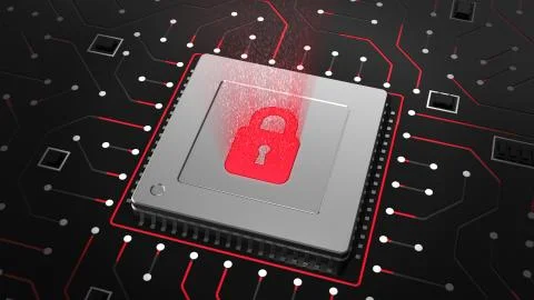 3D Render of a CPU on a motherboard with Locked CPU 스톡 일러스트