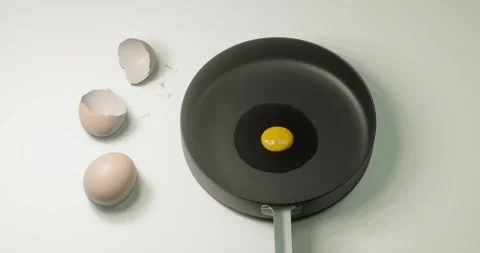 3d render cracked raw egg for nutritious or breakfast in a frying pan Stock Footage 259143623