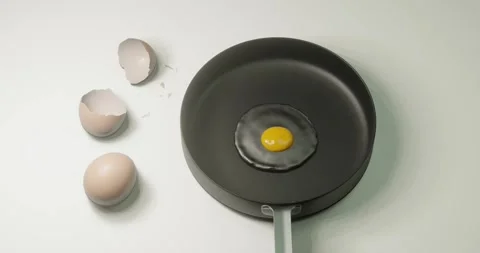 3d render cracked raw egg for nutritious or breakfast in a frying pan Stock Footage 259143624