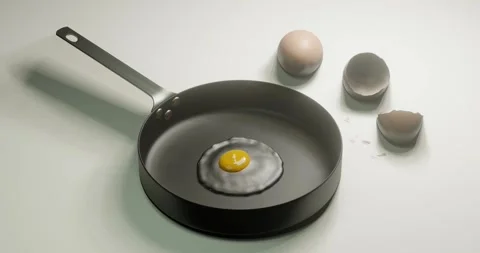 3d render cracked raw egg for nutritious or breakfast in a frying pan Stock Footage 259143636