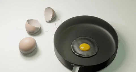 3d render cracked raw egg for nutritious or breakfast in a frying pan Stock Footage 259143652