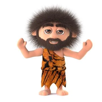 3d render of a crazy hairy caveman wearing animal skins Stock Illustration