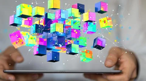 3D render of creative polygonal wireframe art- AI, cloud, technology concept Stock-Fotos