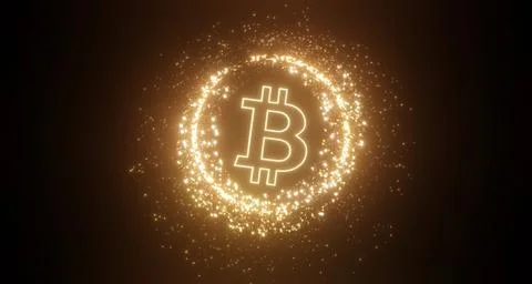 3d render of cryptocurrency Bitcoin with technology network neon laser ligh.. 스톡 일러스트