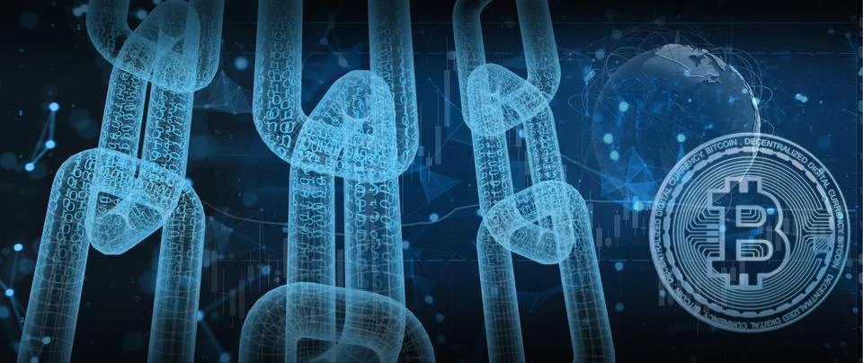 3D render Cryptocurrency in blue background for Block chain digital technolog 库存插图