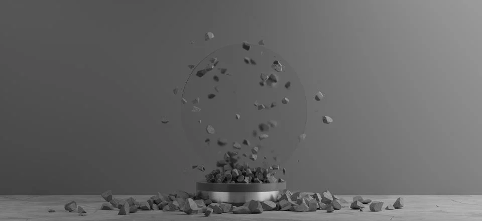 3d render of crystal ball with broken pieces of stone on a gray background... Stock Illustration
