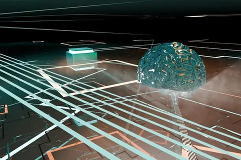 3d render of crystalline brain and digital circuitboard 스톡 일러스트