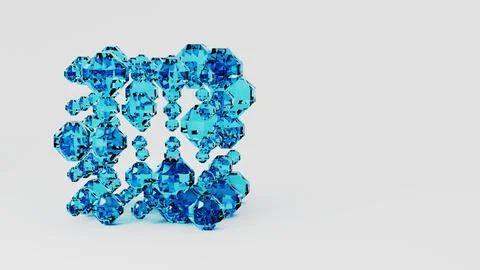 3D render of cube created with glass spheres. Techno futuristic symbol Illustrazione stock