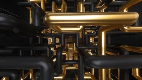 3d render cube with gold and black maze animation inside Stock Illustration