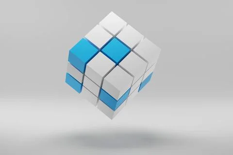 3d render of cube made of small blocks. Abstract background. Business concept Stock Illustration