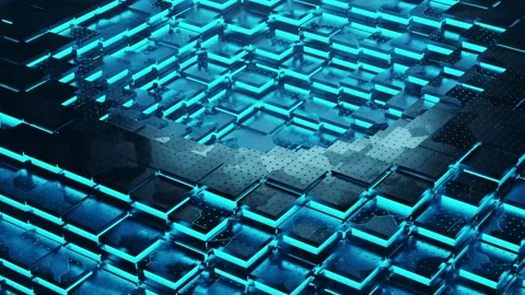 3d render cubes with a central wave - Technology concept- Data, blockchain. Stock Footage 282729267