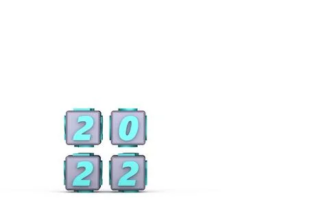3d render cubes with included numbers of the year 2022 with copy space to insert Stock Illustration