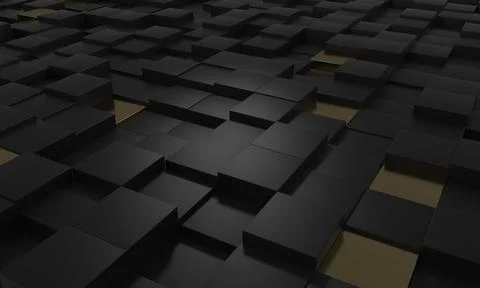 A 3D render of cubes pattern with wave movement - modern style of black and g Stock Illustration