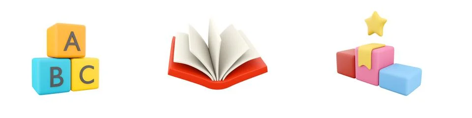 3d render cubics, book, winning icon set on white background. 3d rendering 스톡 일러스트