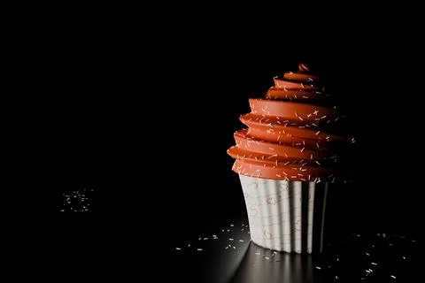 3d render of cupcake with luxurious red frosting on dark background Stock Illustration