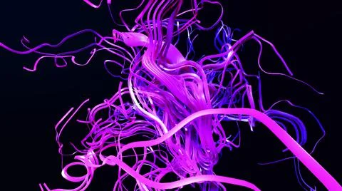 3d render. Curl noise line. Abstract bg with grow blue purple lines like glossy 스톡 일러스트