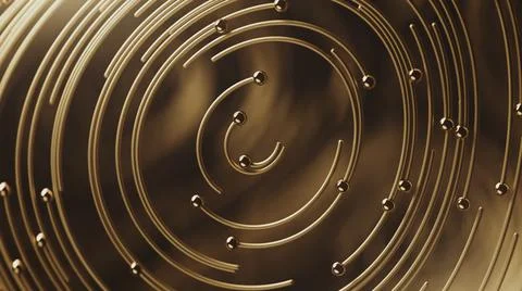 3d render Curly golden abstract in circle lines together with particles on Illustrazione stock