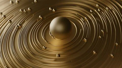 3d render Curly golden abstract in circle lines together with particles on Illustrazione stock
