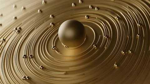 3d render Curly golden abstract in circle lines together with particles on Illustrazione stock