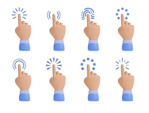 3d render cursor hands, isolated clicking fingers Stock Illustration