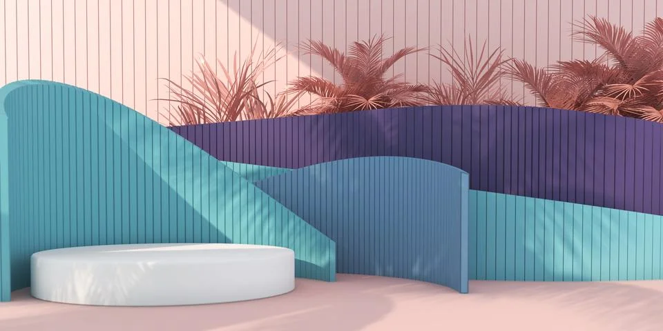 3D Render curve background and white podium for support modern product 库存照片