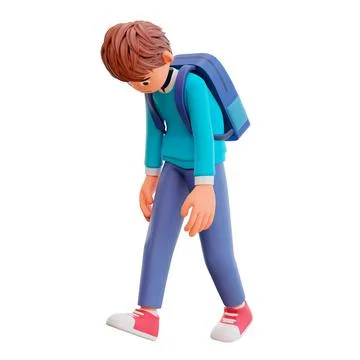 3D render of a cute boy walking with limp Illustrazione stock