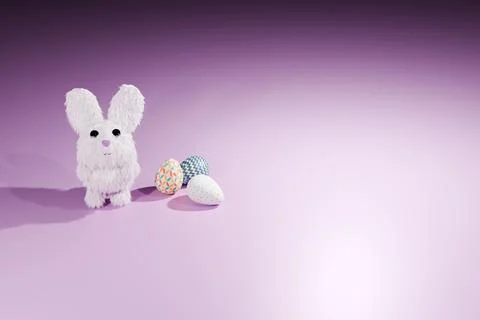 3d render of cute bunny with painted easter eggs Stock Illustration