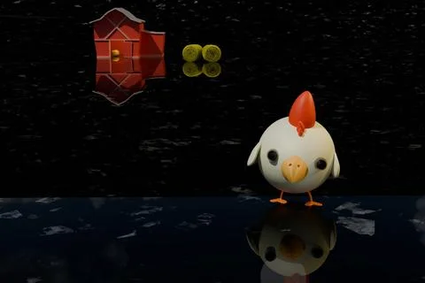 3d render of cute chicken with barn and hay bales Stock Illustration