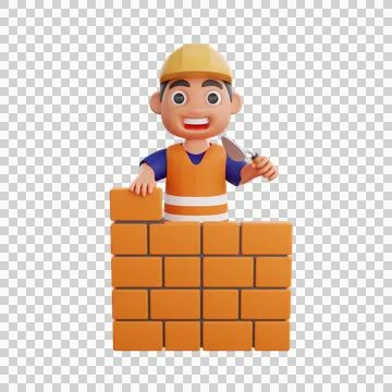 3d render cute construction workers activities Stock Illustration