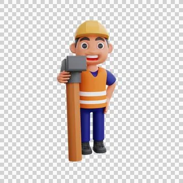3d render cute construction workers activities Stock Illustration