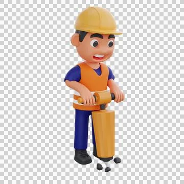 3d render cute construction workers activities Stock Illustration